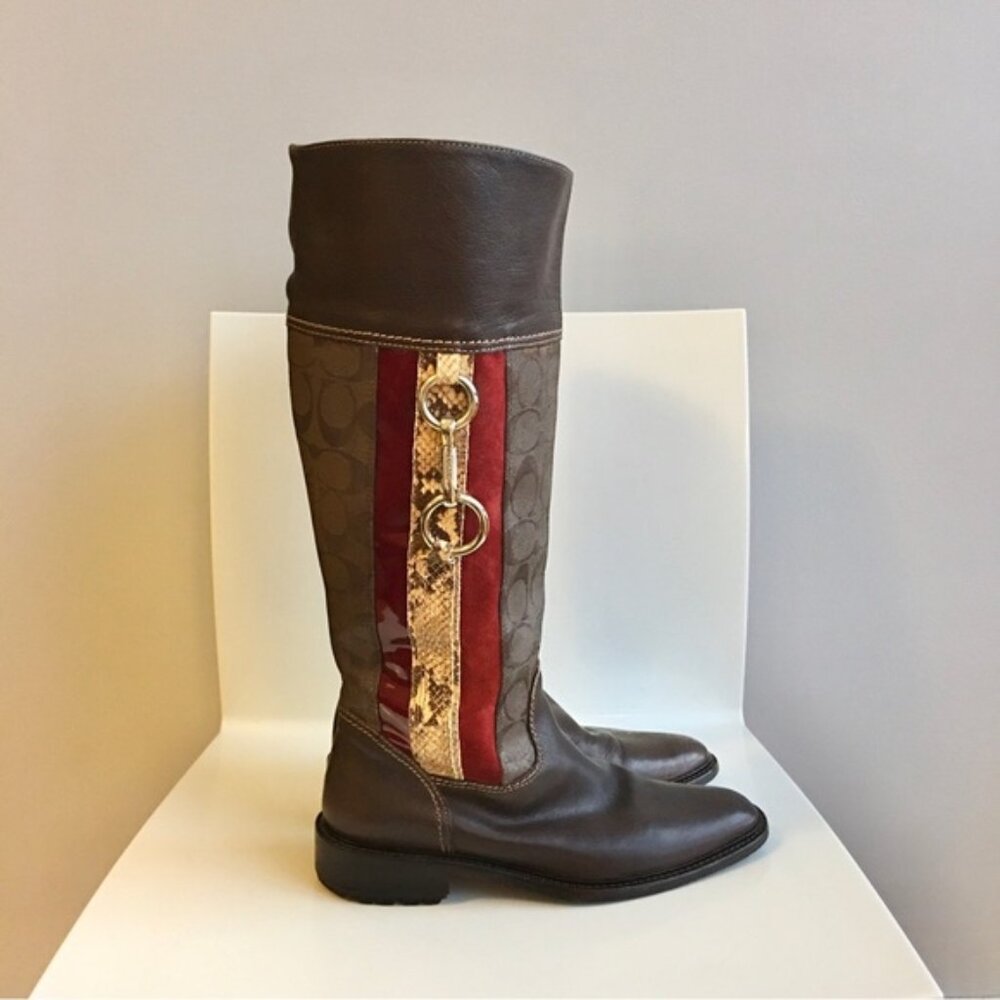 Coach ROCHELLE Pull on Signature Canvas Leather Riding Boots - Picture 3 of 16